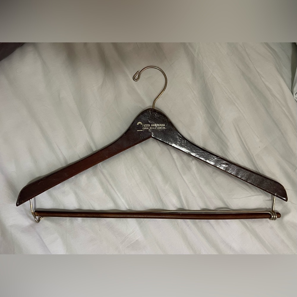 Vintage Wood Coat Hanger Fiesta Americana Coral Beach Cancun Very Rare HTF Look!